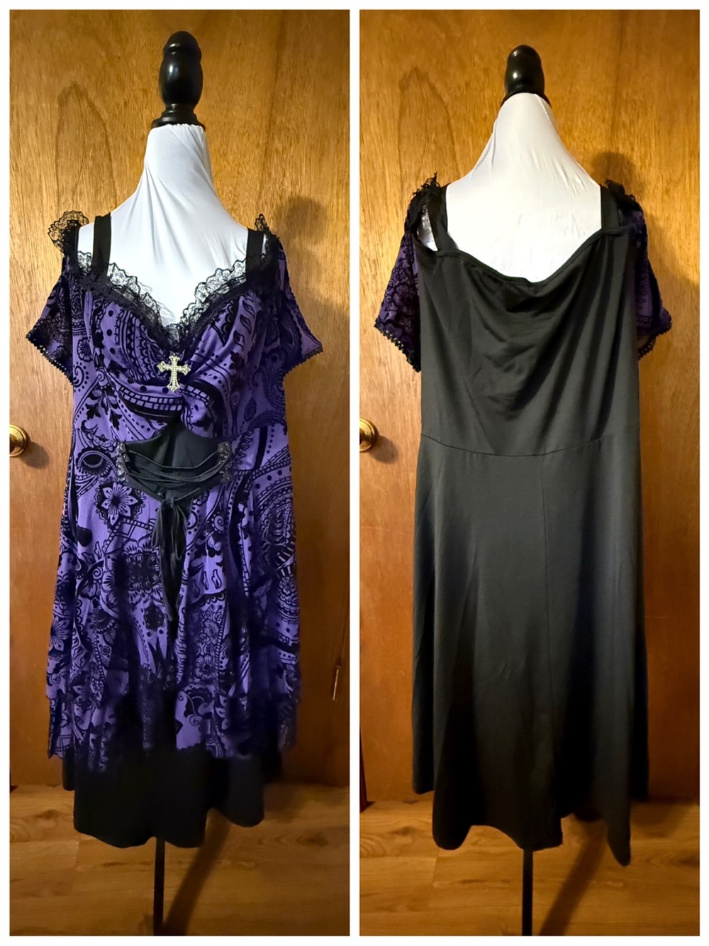 Rosegal Off Shoulder Black Purple Gothic Flowy Medieval Halloween Midi Dress 4X - Picture 4 of 16
